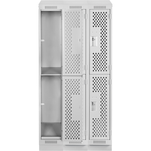 Clean Line Lockers, 2 -tier, Bank of 3, 36" x 12" x 82", Steel, Grey, Rivet (Assembled), Perforated Les Fournitures Industrielles Méga