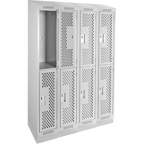 Clean Line Lockers, 2 -tier, Bank of 4, 48" x 15" x 82", Steel, Grey, Rivet (Assembled), Perforated Les Fournitures Industrielles Méga