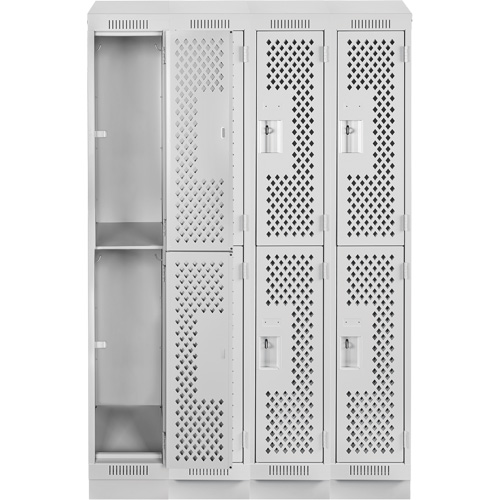 Clean Line Lockers, 2 -tier, Bank of 4, 48" x 15" x 82", Steel, Grey, Rivet (Assembled), Perforated Les Fournitures Industrielles Méga
