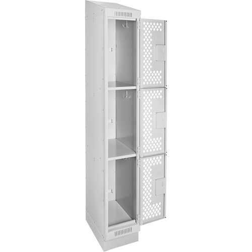 Clean Line Lockers, 3 -tier, 12" x 18" x 82", Steel, Grey, Rivet (Assembled), Perforated Les Fournitures Industrielles Méga