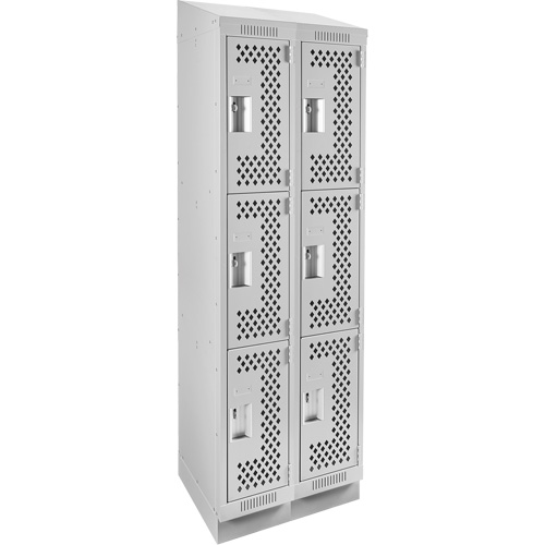 Clean Line Lockers, 3 -tier, Bank of 2, 24" x 15" x 82", Steel, Grey, Rivet (Assembled), Perforated Les Fournitures Industrielles Méga