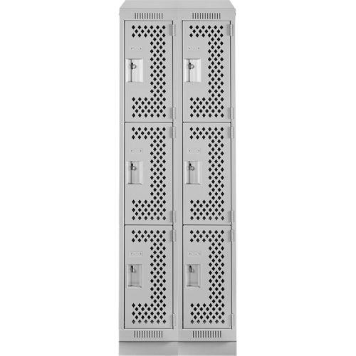 Clean Line Lockers, 3 -tier, Bank of 2, 24" x 15" x 82", Steel, Grey, Rivet (Assembled), Perforated Les Fournitures Industrielles Méga