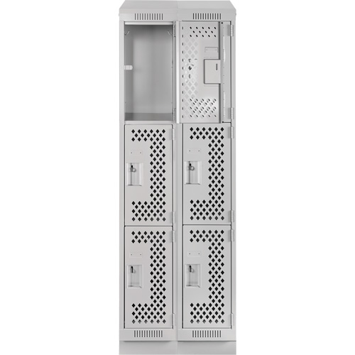 Clean Line Lockers, 3 -tier, Bank of 2, 24" x 15" x 82", Steel, Grey, Rivet (Assembled), Perforated Les Fournitures Industrielles Méga