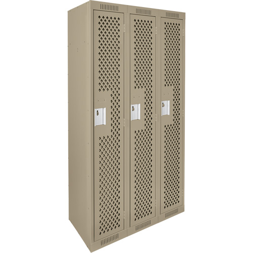 Clean Line Lockers, Bank of 3, 36" x 12" x 72", Steel, Beige, Rivet (Assembled), Perforated Les Fournitures Industrielles Méga