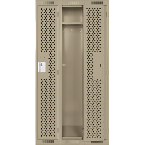 Clean Line Lockers, Bank of 3, 36" x 12" x 72", Steel, Beige, Rivet (Assembled), Perforated Les Fournitures Industrielles Méga