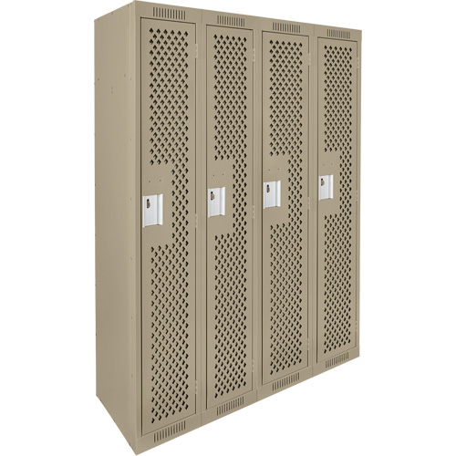 Clean Line Lockers, Bank of 4, 48" x 12" x 72", Steel, Beige, Rivet (Assembled), Perforated Les Fournitures Industrielles Méga