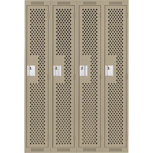 Clean Line Lockers, Bank of 4, 48" x 12" x 72", Steel, Beige, Rivet (Assembled), Perforated Les Fournitures Industrielles Méga
