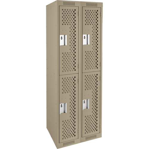 Clean Line Lockers, 2 -tier, Bank of 2, 24" x 15" x 72", Steel, Beige, Rivet (Assembled), Perforated Les Fournitures Industrielles Méga