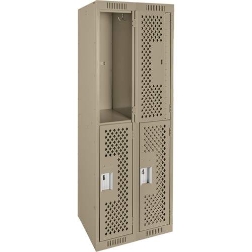 Clean Line Lockers, 2 -tier, Bank of 2, 24" x 15" x 72", Steel, Beige, Rivet (Assembled), Perforated Les Fournitures Industrielles Méga