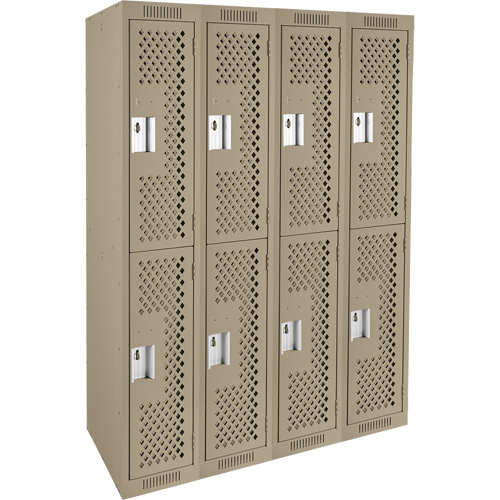 Clean Line Lockers, 2 -tier, Bank of 4, 48" x 15" x 72", Steel, Beige, Rivet (Assembled), Perforated Les Fournitures Industrielles Méga