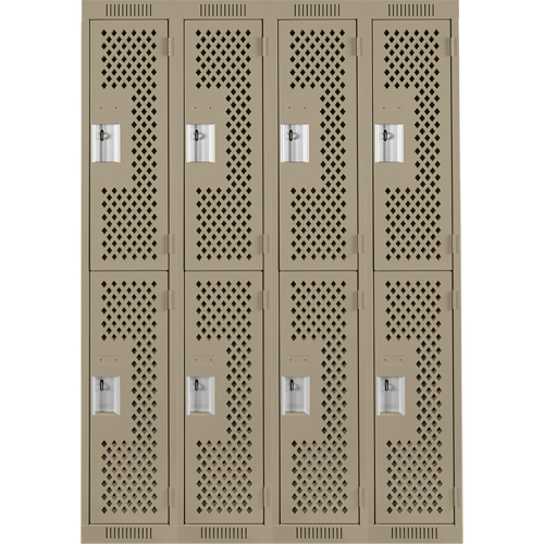 Clean Line Lockers, 2 -tier, Bank of 4, 48" x 15" x 72", Steel, Beige, Rivet (Assembled), Perforated Les Fournitures Industrielles Méga