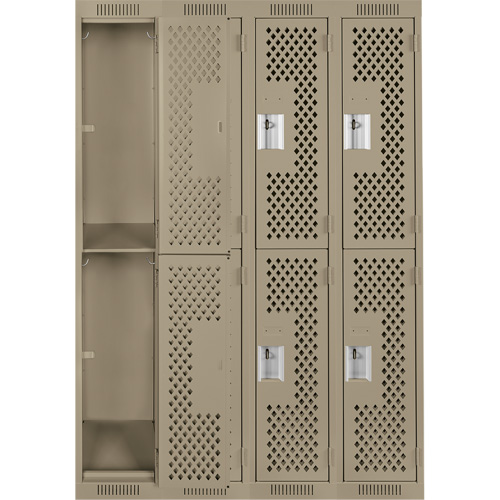 Clean Line Lockers, 2 -tier, Bank of 4, 48" x 15" x 72", Steel, Beige, Rivet (Assembled), Perforated Les Fournitures Industrielles Méga