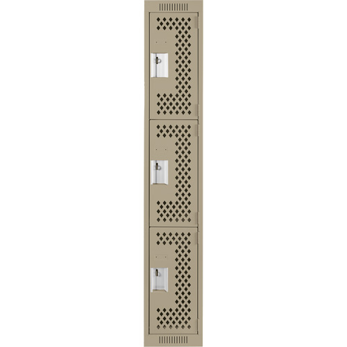 Clean Line Lockers, 3 -tier, 12" x 12" x 72", Steel, Beige, Rivet (Assembled), Perforated Les Fournitures Industrielles Méga