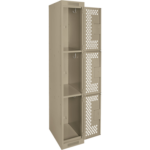 Clean Line Lockers, 3 -tier, 12" x 12" x 72", Steel, Beige, Rivet (Assembled), Perforated Les Fournitures Industrielles Méga