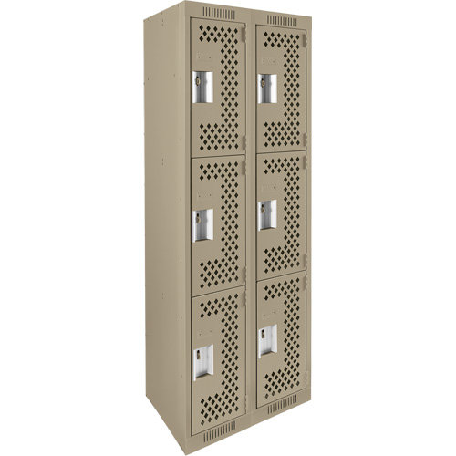 Clean Line Lockers, 3 -tier, Bank of 2, 24" x 12" x 72", Steel, Beige, Rivet (Assembled), Perforated Les Fournitures Industrielles Méga