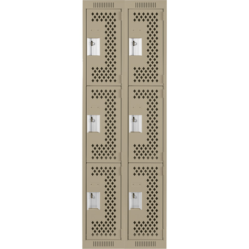 Clean Line Lockers, 3 -tier, Bank of 2, 24" x 12" x 72", Steel, Beige, Rivet (Assembled), Perforated Les Fournitures Industrielles Méga