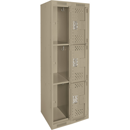 Clean Line Lockers, 3 -tier, Bank of 2, 24" x 12" x 72", Steel, Beige, Rivet (Assembled), Perforated Les Fournitures Industrielles Méga