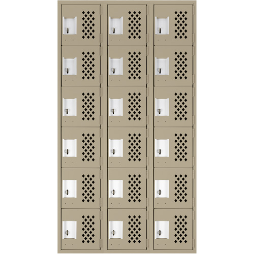 Assembled Lockerettes Clean Line Perforated Economy Lockers, 6 -tier, Bank of 3, 18" x 72" x 12", Steel Les Fournitures Industrielles Méga