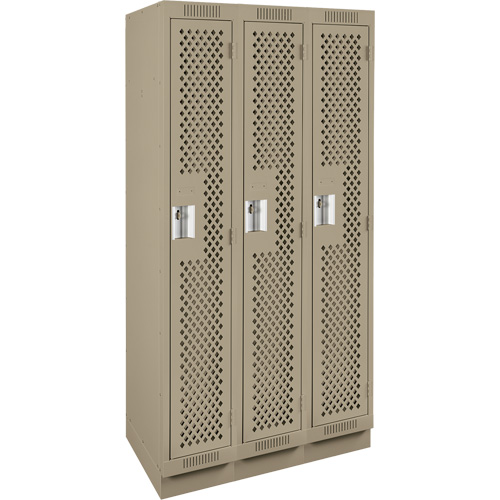 Clean Line Lockers, Bank of 3, 36" x 18" x 76", Steel, Beige, Rivet (Assembled), Perforated Les Fournitures Industrielles Méga