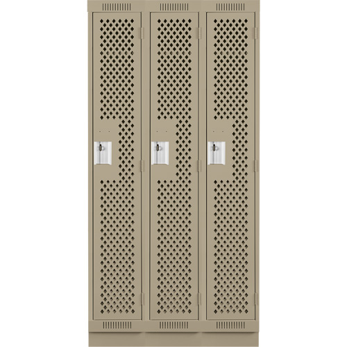 Clean Line Lockers, Bank of 3, 36" x 18" x 76", Steel, Beige, Rivet (Assembled), Perforated Les Fournitures Industrielles Méga