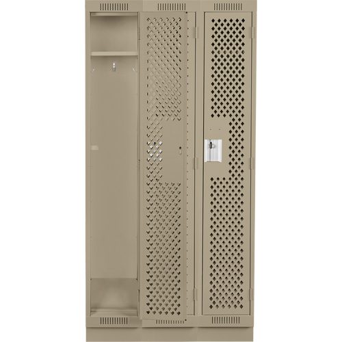 Clean Line Lockers, Bank of 3, 36" x 18" x 76", Steel, Beige, Rivet (Assembled), Perforated Les Fournitures Industrielles Méga