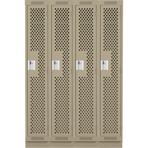 Clean Line Lockers, Bank of 4, 48" x 18" x 76", Steel, Beige, Rivet (Assembled), Perforated Les Fournitures Industrielles Méga