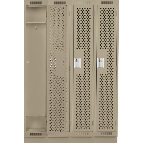 Clean Line Lockers, Bank of 4, 48" x 18" x 76", Steel, Beige, Rivet (Assembled), Perforated Les Fournitures Industrielles Méga
