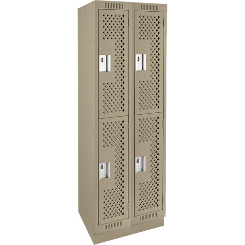 Clean Line Lockers, 2 -tier, Bank of 2, 24" x 15" x 76", Steel, Beige, Rivet (Assembled), Perforated Les Fournitures Industrielles Méga