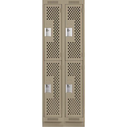Clean Line Lockers, 2 -tier, Bank of 2, 24" x 15" x 76", Steel, Beige, Rivet (Assembled), Perforated Les Fournitures Industrielles Méga