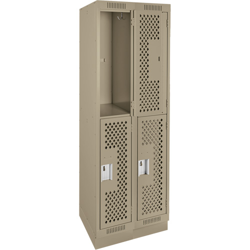 Clean Line Lockers, 2 -tier, Bank of 2, 24" x 15" x 76", Steel, Beige, Rivet (Assembled), Perforated Les Fournitures Industrielles Méga