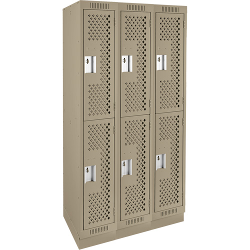 Clean Line Lockers, 2 -tier, Bank of 3, 36" x 15" x 76", Steel, Beige, Rivet (Assembled), Perforated Les Fournitures Industrielles Méga
