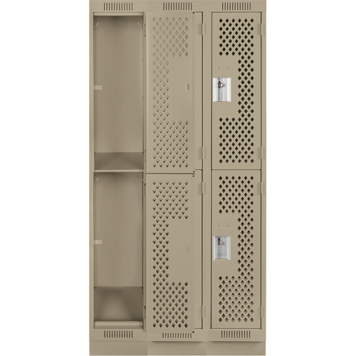 Clean Line Lockers, 2 -tier, Bank of 3, 36" x 15" x 76", Steel, Beige, Rivet (Assembled), Perforated Les Fournitures Industrielles Méga