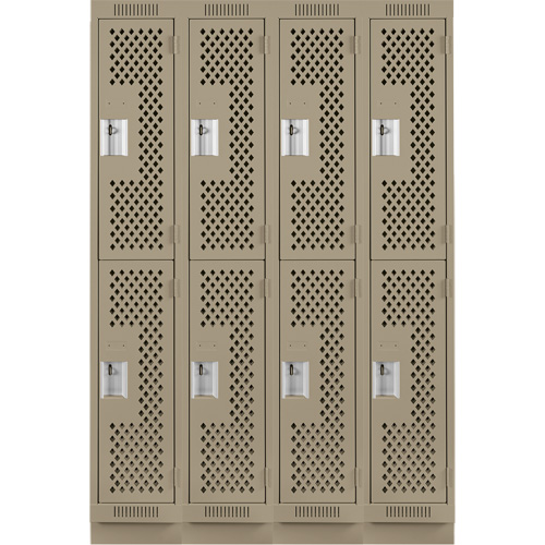 Clean Line Lockers, 2 -tier, Bank of 4, 48" x 15" x 76", Steel, Beige, Rivet (Assembled), Perforated Les Fournitures Industrielles Méga
