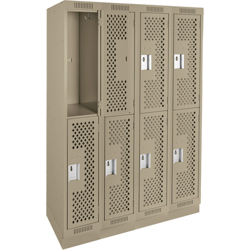 Clean Line Lockers, 2 -tier, Bank of 4, 48" x 15" x 76", Steel, Beige, Rivet (Assembled), Perforated Les Fournitures Industrielles Méga