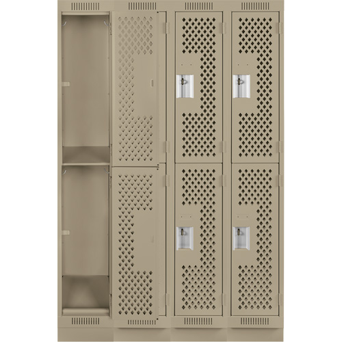 Clean Line Lockers, 2 -tier, Bank of 4, 48" x 15" x 76", Steel, Beige, Rivet (Assembled), Perforated Les Fournitures Industrielles Méga