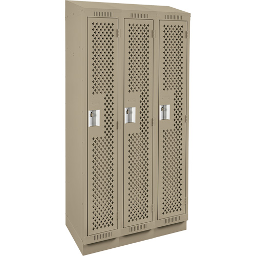 Clean Line Lockers, Bank of 3, 36" x 18" x 82", Steel, Beige, Rivet (Assembled), Perforated Les Fournitures Industrielles Méga