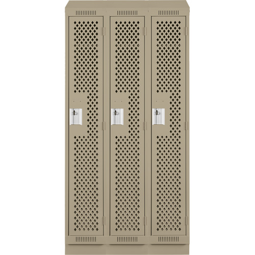 Clean Line Lockers, Bank of 3, 36" x 18" x 82", Steel, Beige, Rivet (Assembled), Perforated Les Fournitures Industrielles Méga