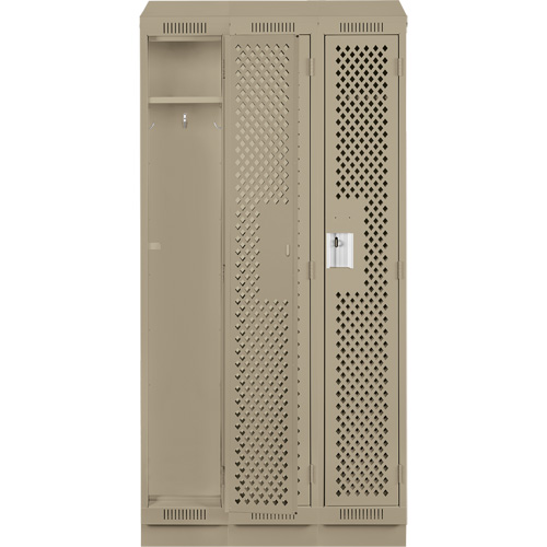 Clean Line Lockers, Bank of 3, 36" x 18" x 82", Steel, Beige, Rivet (Assembled), Perforated Les Fournitures Industrielles Méga