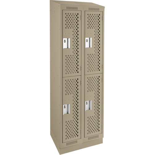Clean Line Lockers, 2 -tier, Bank of 2, 24" x 15" x 82", Steel, Beige, Rivet (Assembled), Perforated Les Fournitures Industrielles Méga
