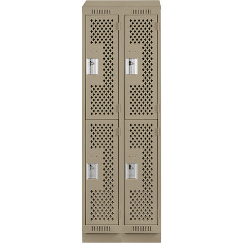 Clean Line Lockers, 2 -tier, Bank of 2, 24" x 15" x 82", Steel, Beige, Rivet (Assembled), Perforated Les Fournitures Industrielles Méga