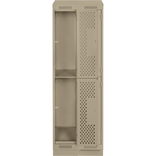 Clean Line Lockers, 2 -tier, Bank of 2, 24" x 15" x 82", Steel, Beige, Rivet (Assembled), Perforated Les Fournitures Industrielles Méga