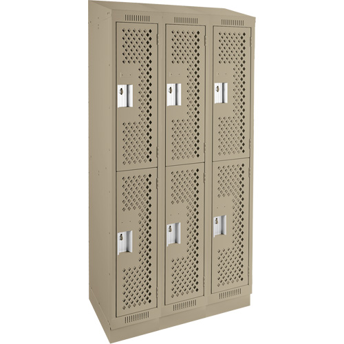 Clean Line Lockers, 2 -tier, Bank of 3, 36" x 15" x 82", Steel, Beige, Rivet (Assembled), Perforated Les Fournitures Industrielles Méga