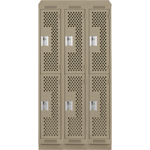 Clean Line Lockers, 2 -tier, Bank of 3, 36" x 15" x 82", Steel, Beige, Rivet (Assembled), Perforated Les Fournitures Industrielles Méga