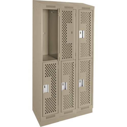 Clean Line Lockers, 2 -tier, Bank of 3, 36" x 15" x 82", Steel, Beige, Rivet (Assembled), Perforated Les Fournitures Industrielles Méga