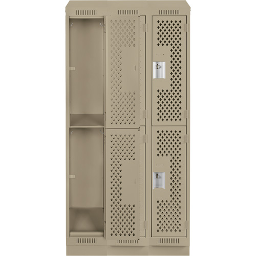 Clean Line Lockers, 2 -tier, Bank of 3, 36" x 15" x 82", Steel, Beige, Rivet (Assembled), Perforated Les Fournitures Industrielles Méga