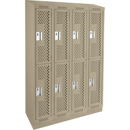 Clean Line Lockers, 2 -tier, Bank of 4, 48" x 15" x 82", Steel, Beige, Rivet (Assembled), Perforated Les Fournitures Industrielles Méga