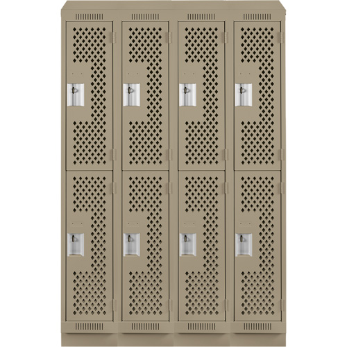 Clean Line Lockers, 2 -tier, Bank of 4, 48" x 15" x 82", Steel, Beige, Rivet (Assembled), Perforated Les Fournitures Industrielles Méga