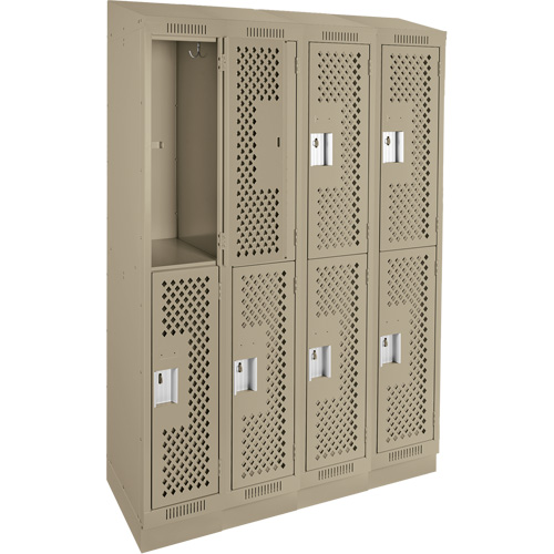 Clean Line Lockers, 2 -tier, Bank of 4, 48" x 15" x 82", Steel, Beige, Rivet (Assembled), Perforated Les Fournitures Industrielles Méga