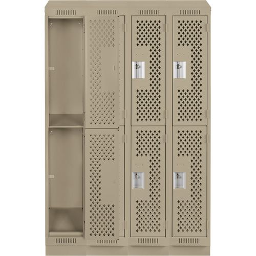 Clean Line Lockers, 2 -tier, Bank of 4, 48" x 15" x 82", Steel, Beige, Rivet (Assembled), Perforated Les Fournitures Industrielles Méga