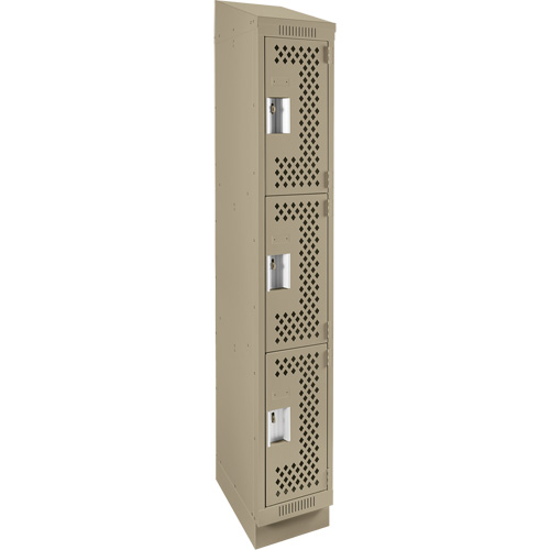 Clean Line Lockers, 3 -tier, 12" x 12" x 82", Steel, Beige, Rivet (Assembled), Perforated Les Fournitures Industrielles Méga